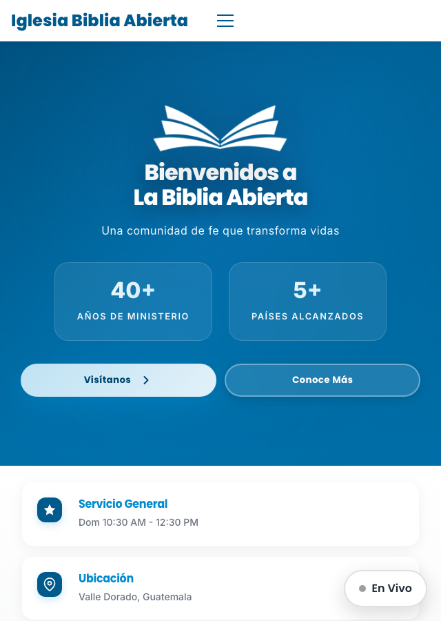 Portada del sitio de Iglesia Biblia Abierta