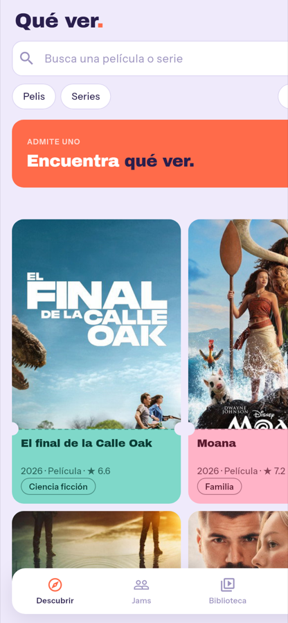Pantalla de Qué ver con películas para descubrir